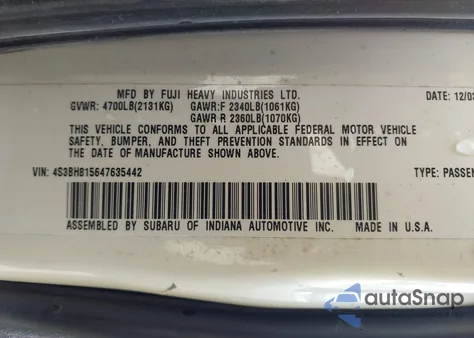 2004 Subaru Outback H6-3.0 W/35Th Anniversary Edition из США, поврежденный, VIN 4S3BH815647635442